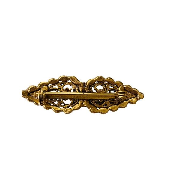 Vintage Victorian Style Brooch Goldtone Black Pin Filigreee Intricate 2" Length - Picture 9 of 16
